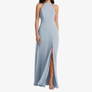 DESSY COLLECTION STAND COLLAR HALTER MAXI DRESS WITH CRISS CROSS OPEN-BACK  US 8